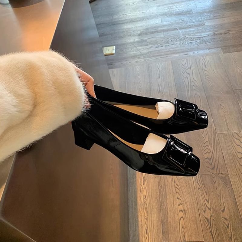 Buckled Pumps Chunky Square Toe Heel