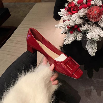 Buckled Pumps Chunky Square Toe Heel