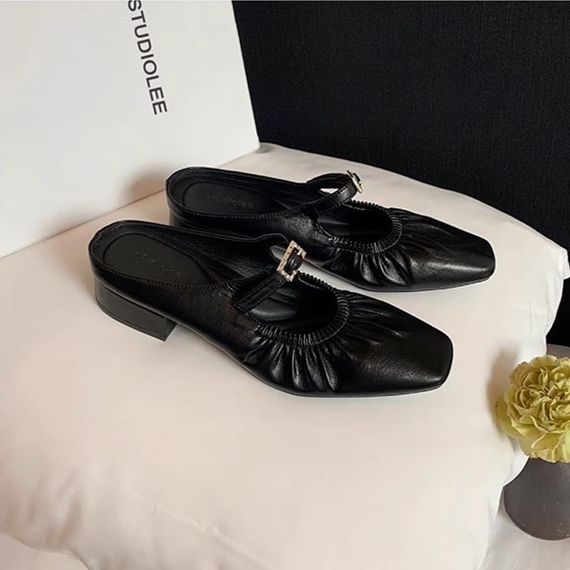Toe Mules Square Low Heel