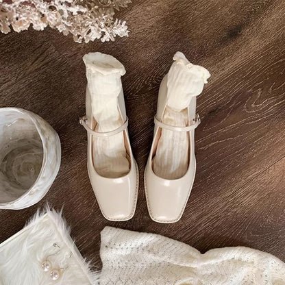 Wholesale SampleSquare Toe Chunky Heel Mary Jane Shoes