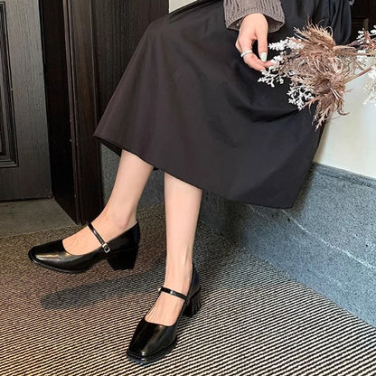 Wholesale SampleSquare Toe Chunky Heel Mary Jane Shoes
