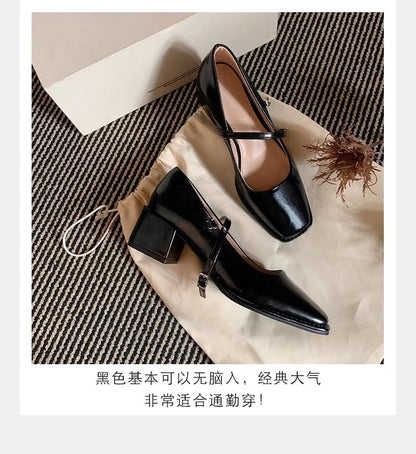 Wholesale SampleSquare Toe Chunky Heel Mary Jane Shoes