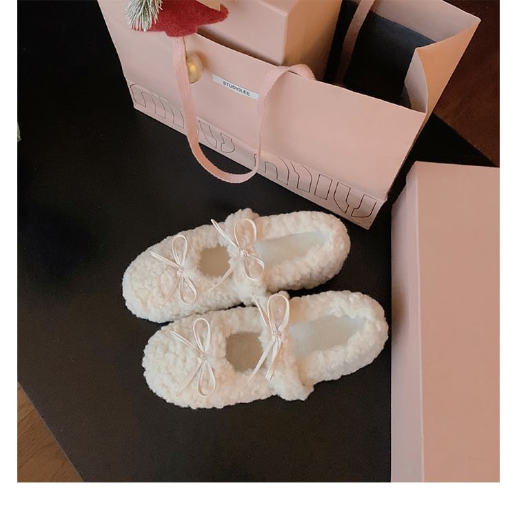 Sample Bow Fleece Hidden Wedge Mary Jane Shoes
