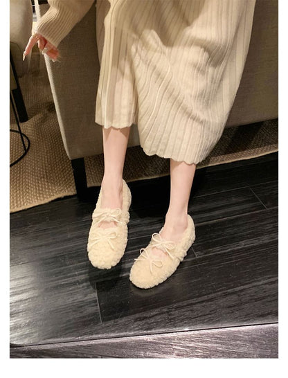 Sample Bow Fleece Hidden Wedge Mary Jane Shoes