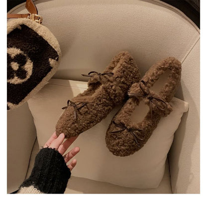 Sample Bow Fleece Hidden Wedge Mary Jane Shoes