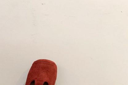 Sample Square Toe T-Strap Faux Suede Flats