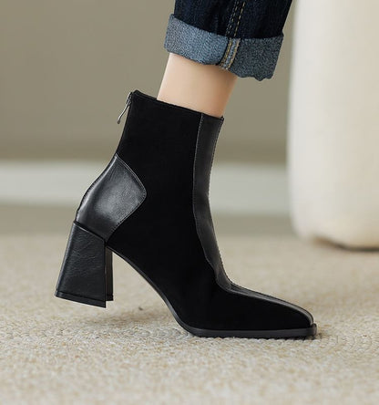 Sample Square Toe Panel Faux Suede Block Heel Short Boots