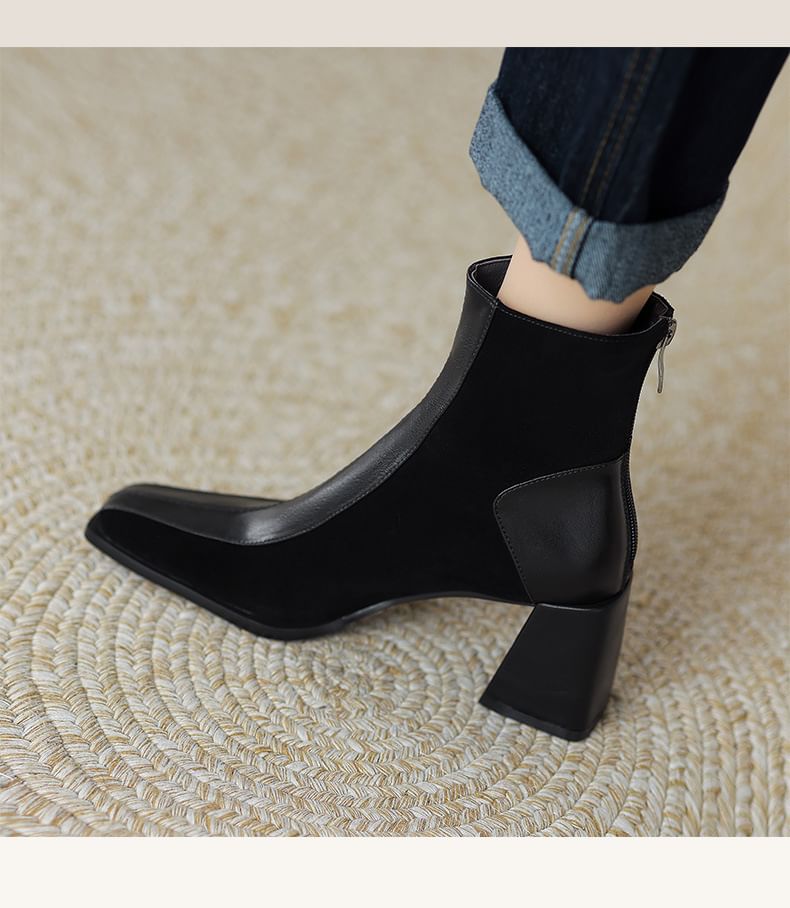 Sample Square Toe Panel Faux Suede Block Heel Short Boots