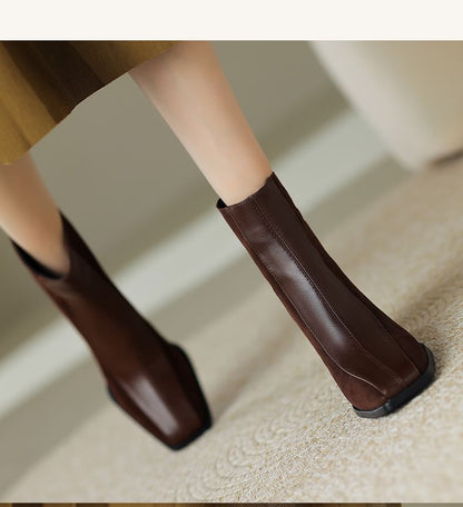 Sample Square Toe Panel Faux Suede Block Heel Short Boots