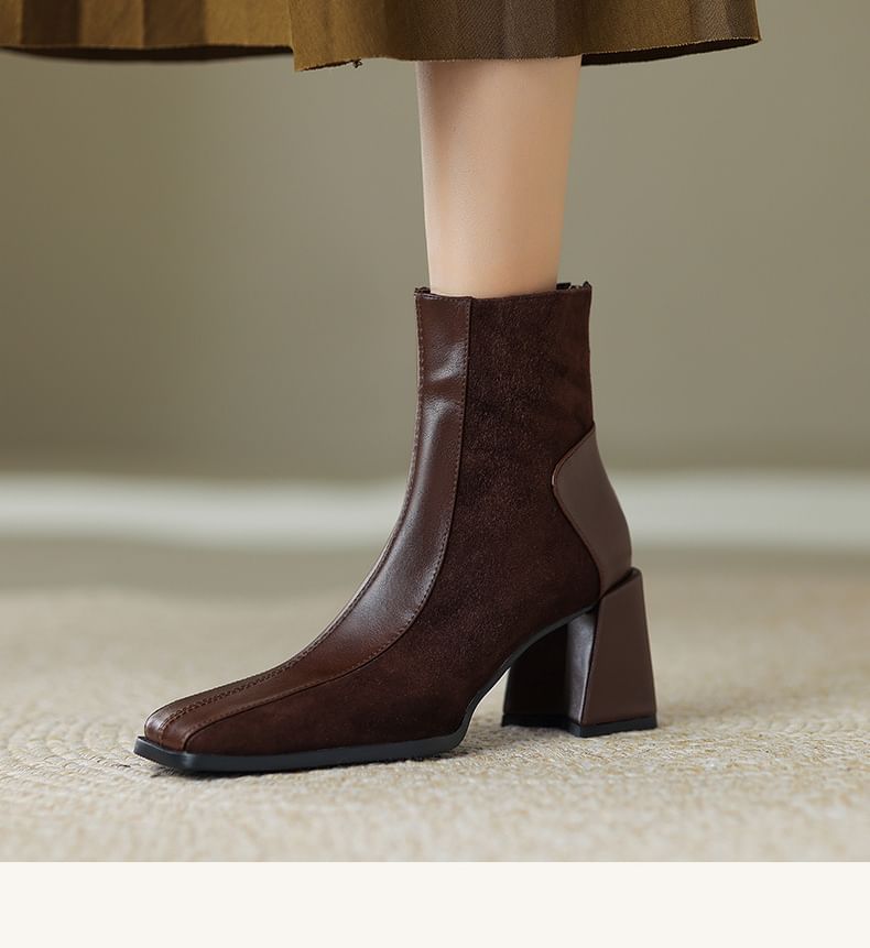 Sample Square Toe Panel Faux Suede Block Heel Short Boots
