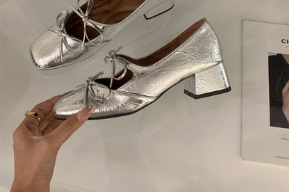 Sample Square Toe Bow Block Heel Mary Jane Pumps