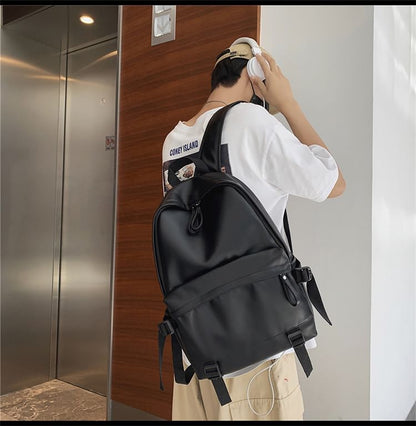 Multi-Pocket Faux Leather Backpack