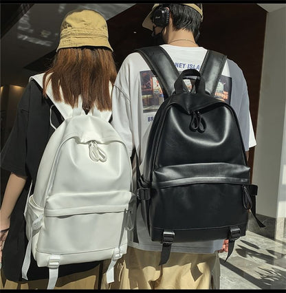 Multi-Pocket Faux Leather Backpack