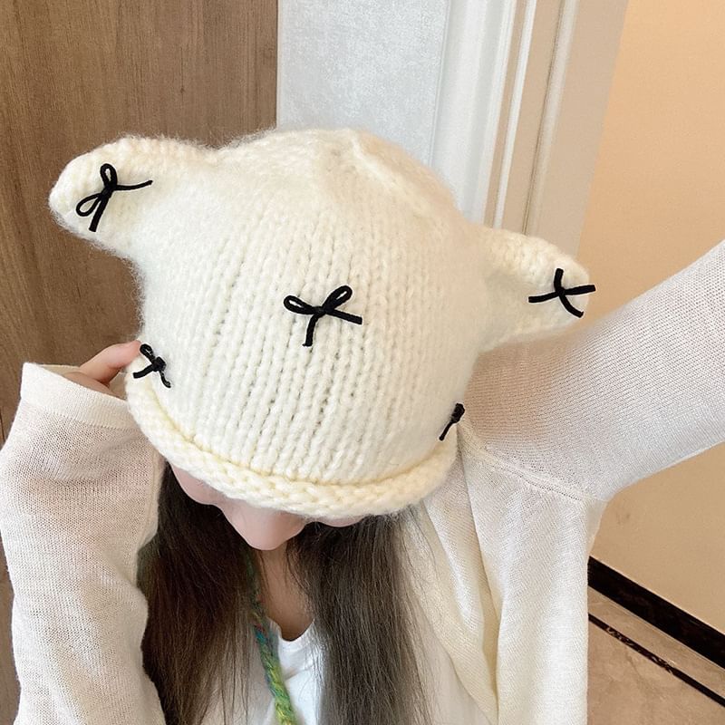 Bow Ear Animal Knit Beanie