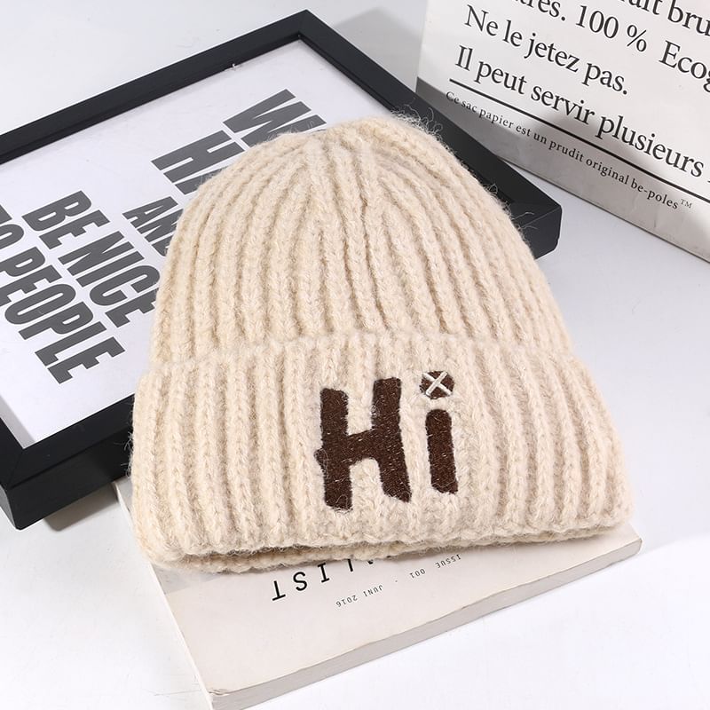 Beanie Lettering Embroidered Knit
