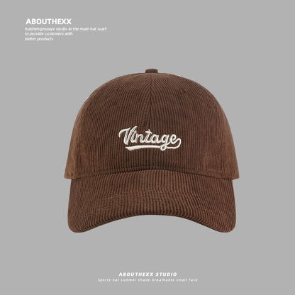 Corduroy Lettering Baseball Cap Embroidered