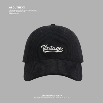 Corduroy Lettering Baseball Cap Embroidered