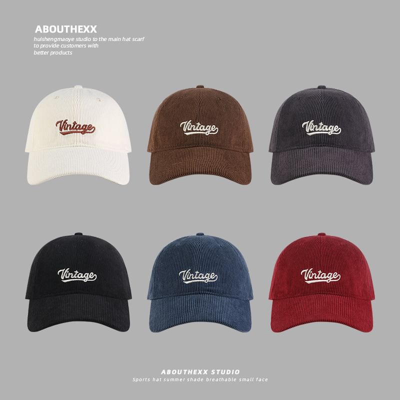 Corduroy Lettering Baseball Cap Embroidered