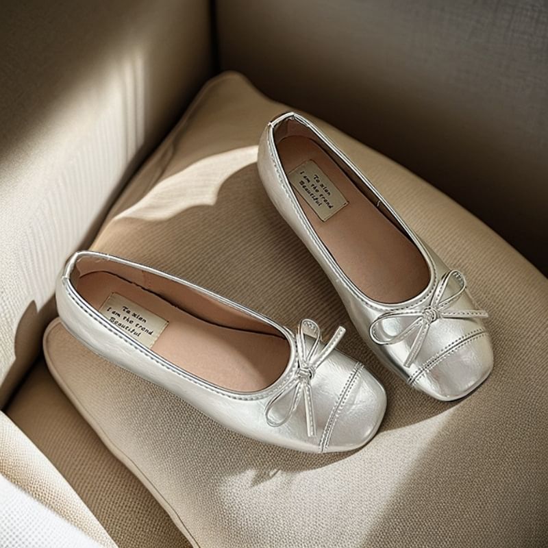 Leather Bow Faux Accent Flats