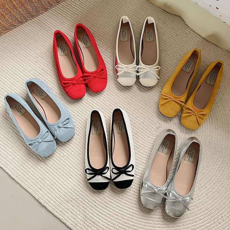 Leather Bow Faux Accent Flats