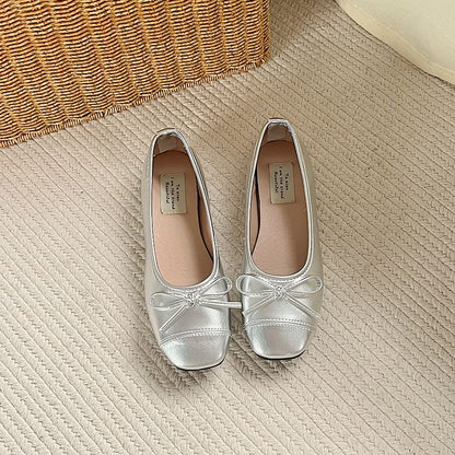 Leather Bow Faux Accent Flats