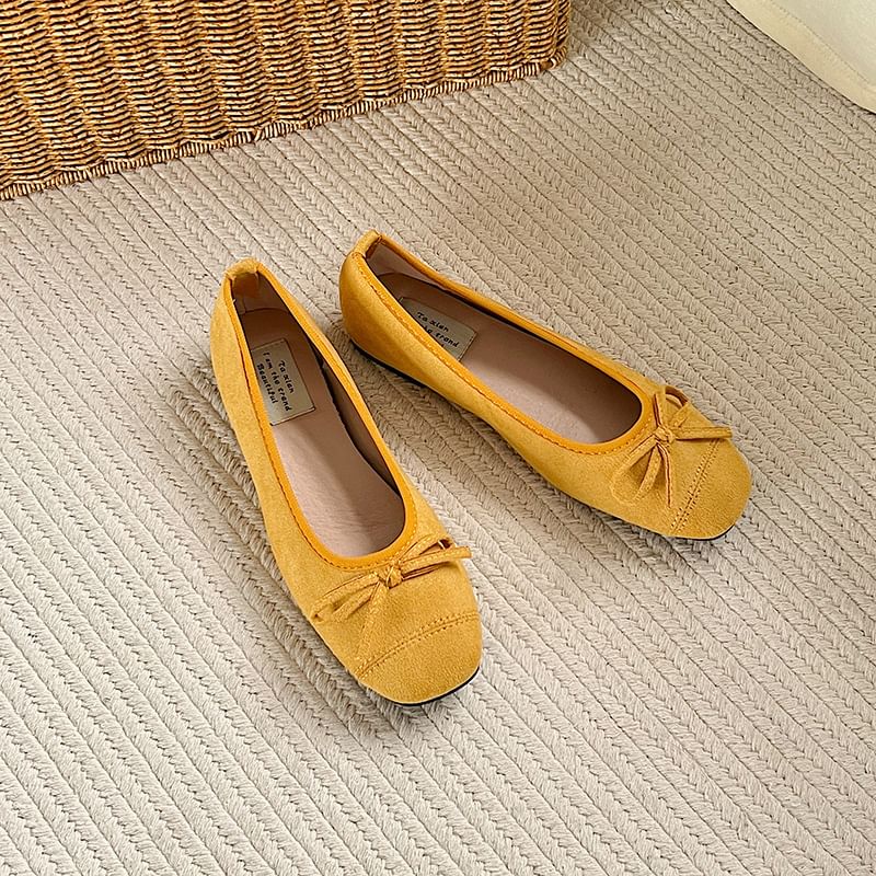 Leather Bow Faux Accent Flats