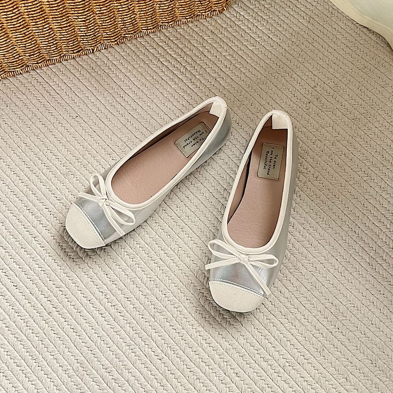 Leather Bow Faux Accent Flats