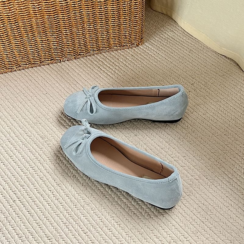 Leather Bow Faux Accent Flats