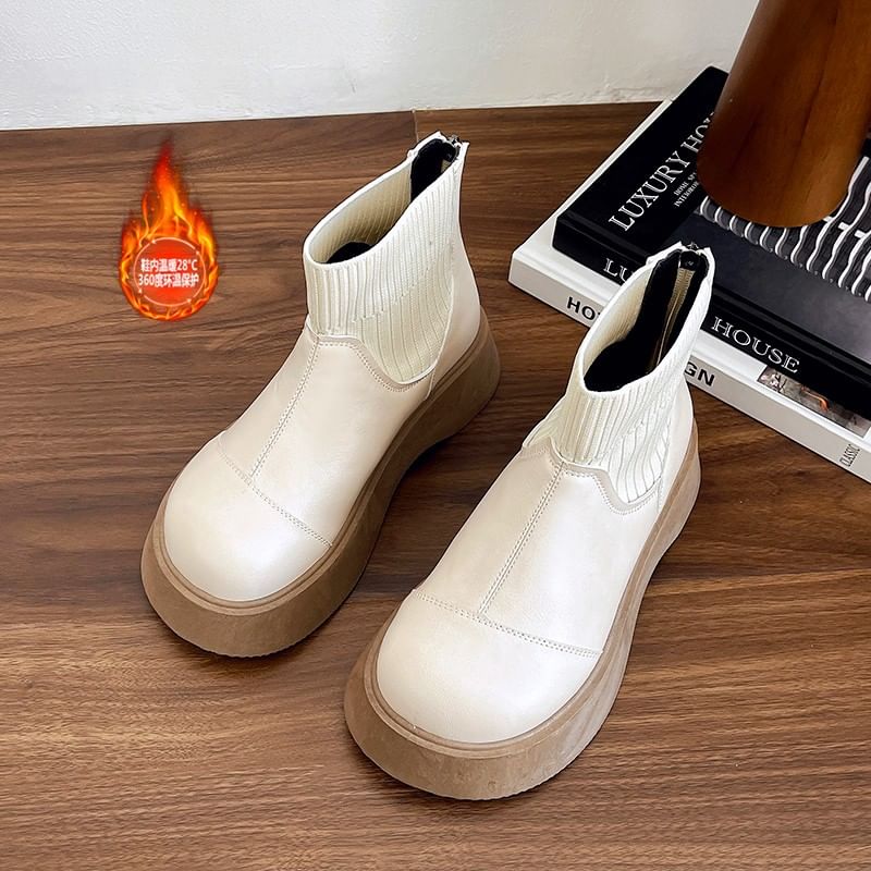 Faux Plain Sock Platform Boots Leather Short