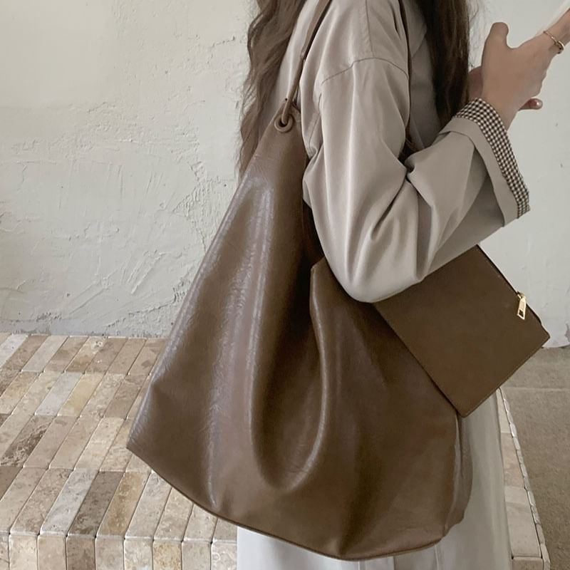 Wholesale Sample Bag With Leather Faux Pouch Plain Tote
