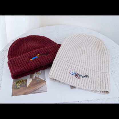Dog Knit Embroidered Beanie