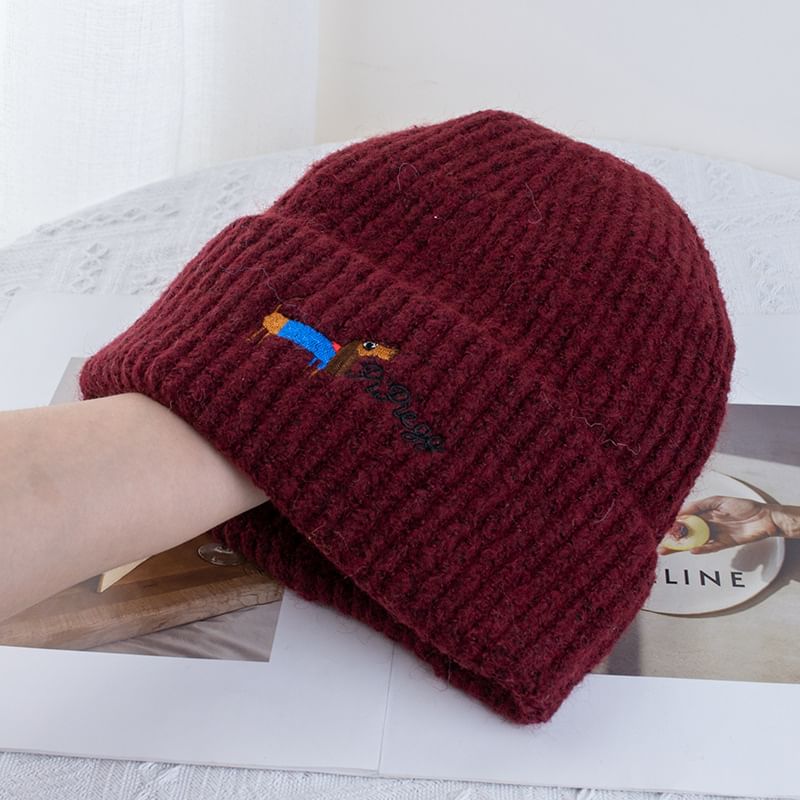 Dog Knit Embroidered Beanie