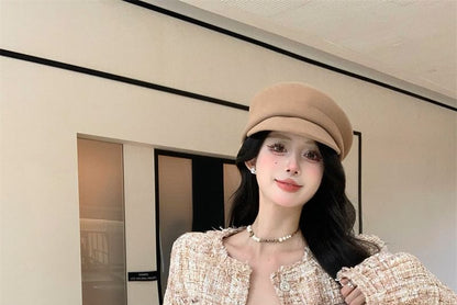 Tweed Cropped Round Button Neck Jacket