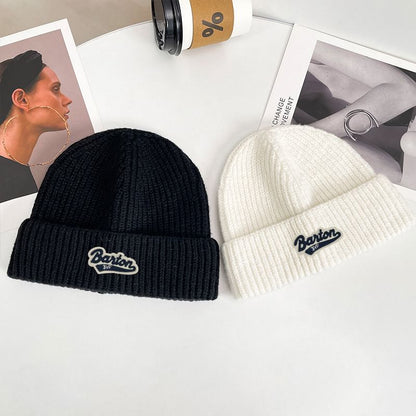Lettering Applique Beanie Knit