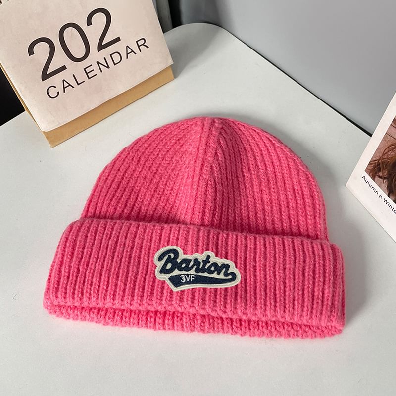 Lettering Applique Beanie Knit
