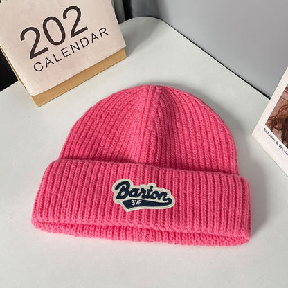 Lettering Applique Beanie Knit