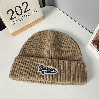 Lettering Applique Beanie Knit