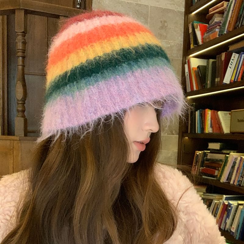 Knit Striped Hat Bucket