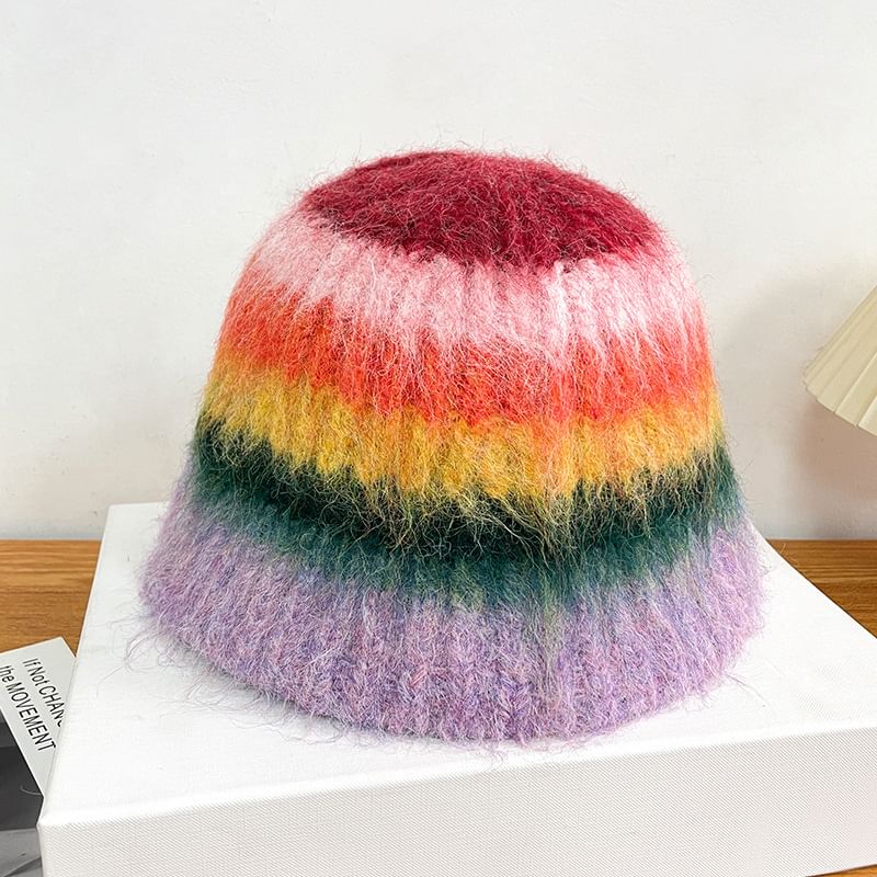 Knit Striped Hat Bucket