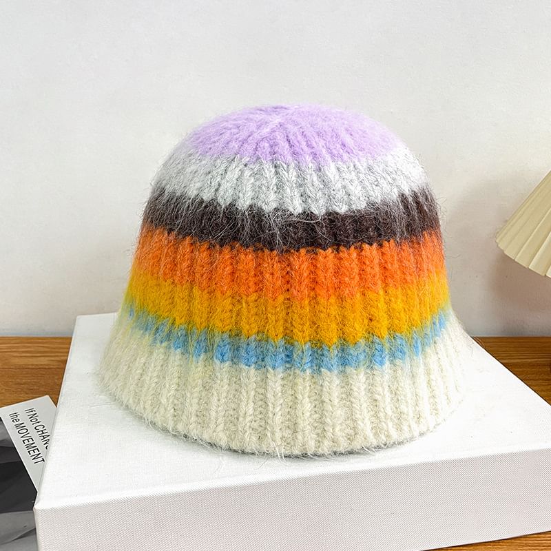 Knit Striped Hat Bucket