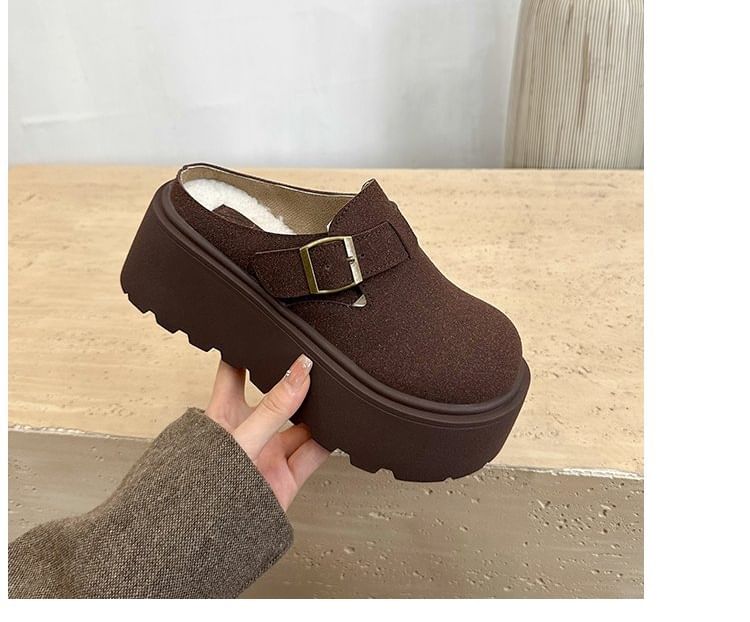 Mules Buckled Faux Platform Suede