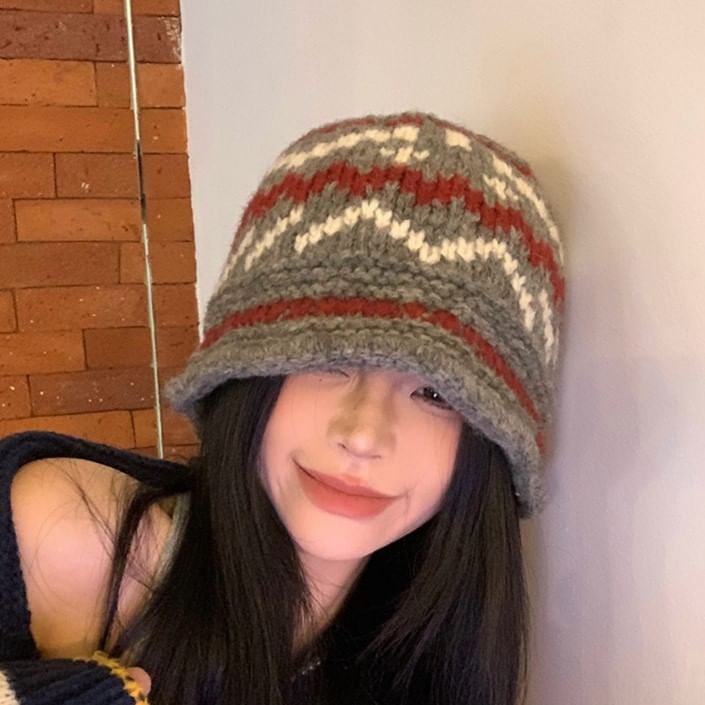 Hat Bucket Knit Patterned