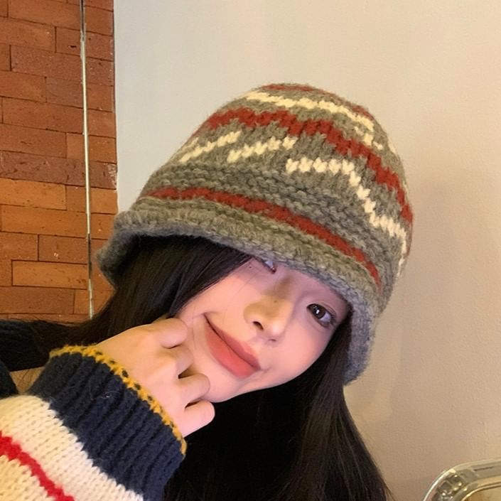 Hat Bucket Knit Patterned