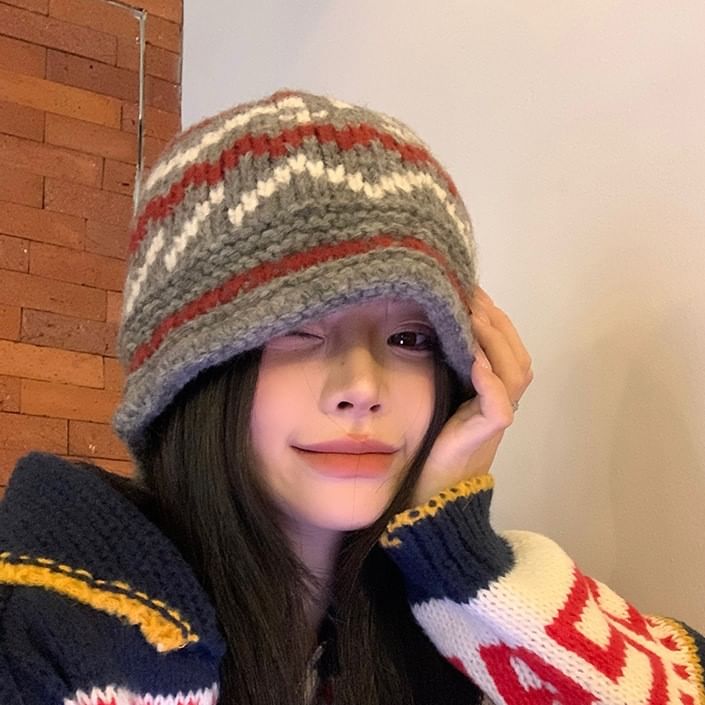 Hat Bucket Knit Patterned