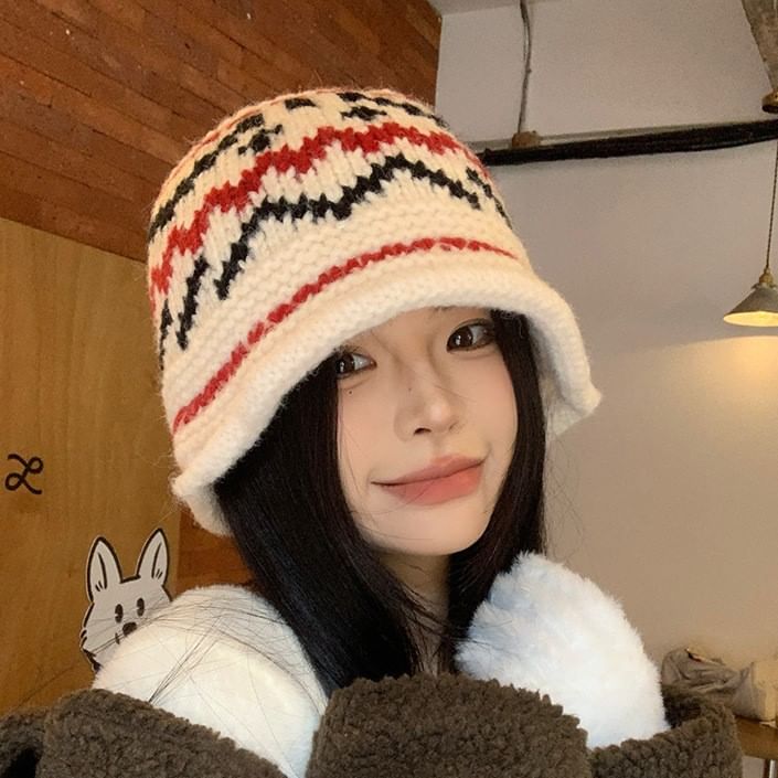 Hat Bucket Knit Patterned