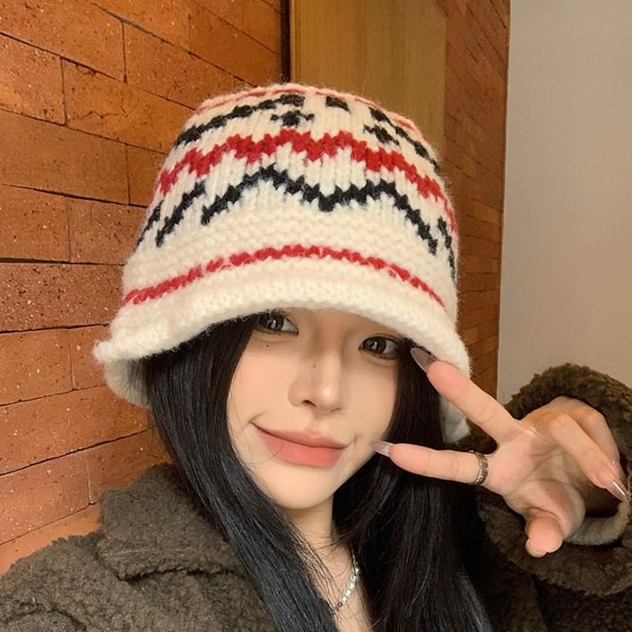 Hat Bucket Knit Patterned