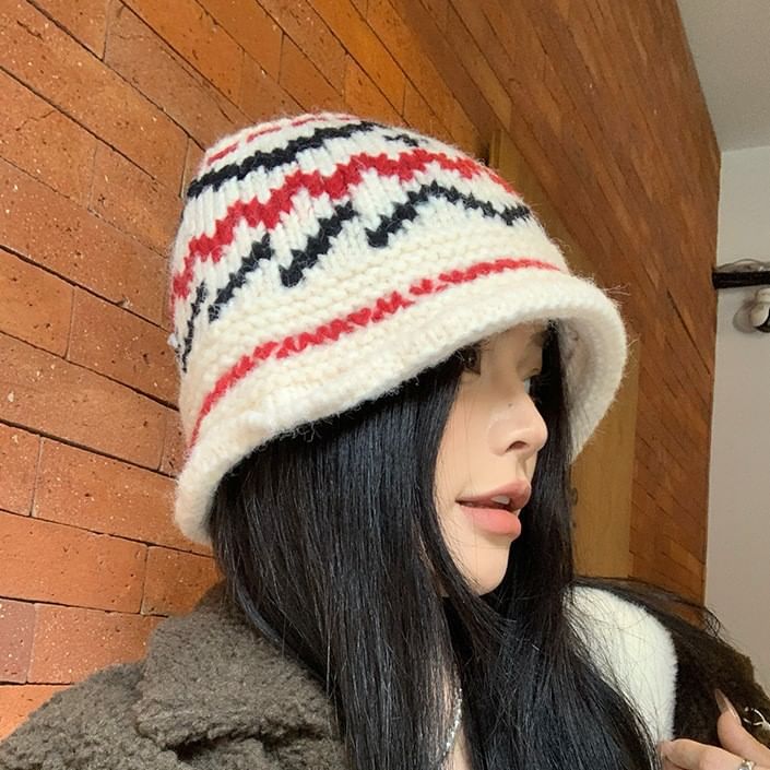 Hat Bucket Knit Patterned