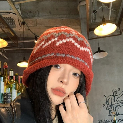 Hat Bucket Knit Patterned