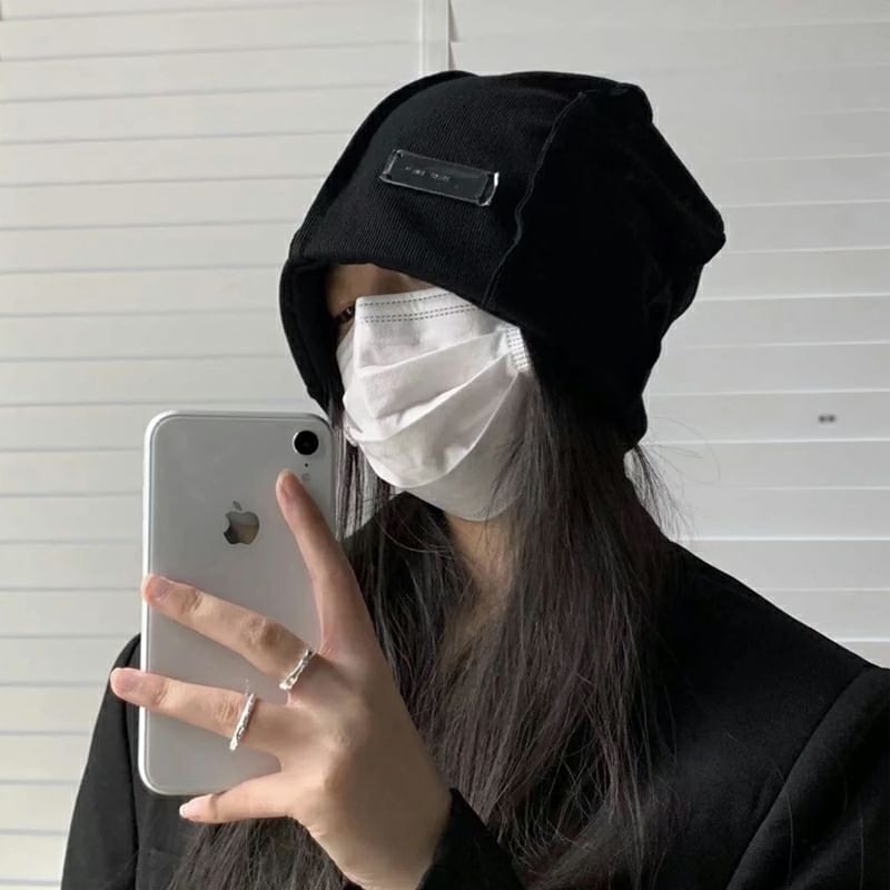 Panel Ribbed Beanie Plain Knit /
