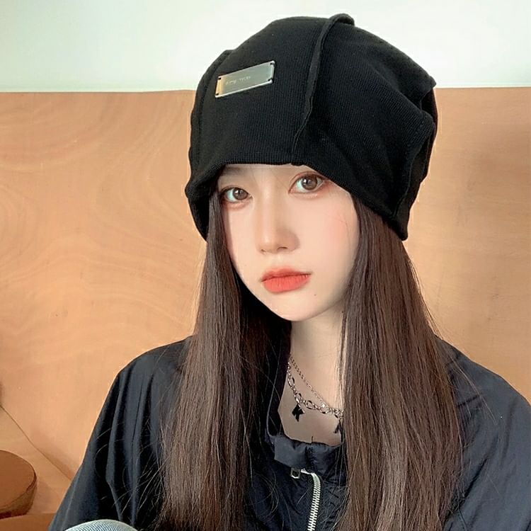 Panel Ribbed Beanie Plain Knit /